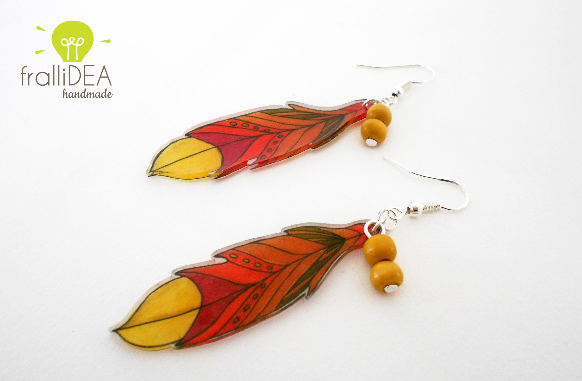 FEATHER collection_illustrated red-yellow feather earrings